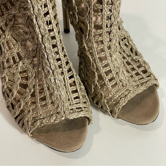 Zara Tan Braided Crochet Open Toe Stiletto Heel Zip Ankle Bootie Sz 39 US 8 - Picture 8 of 12